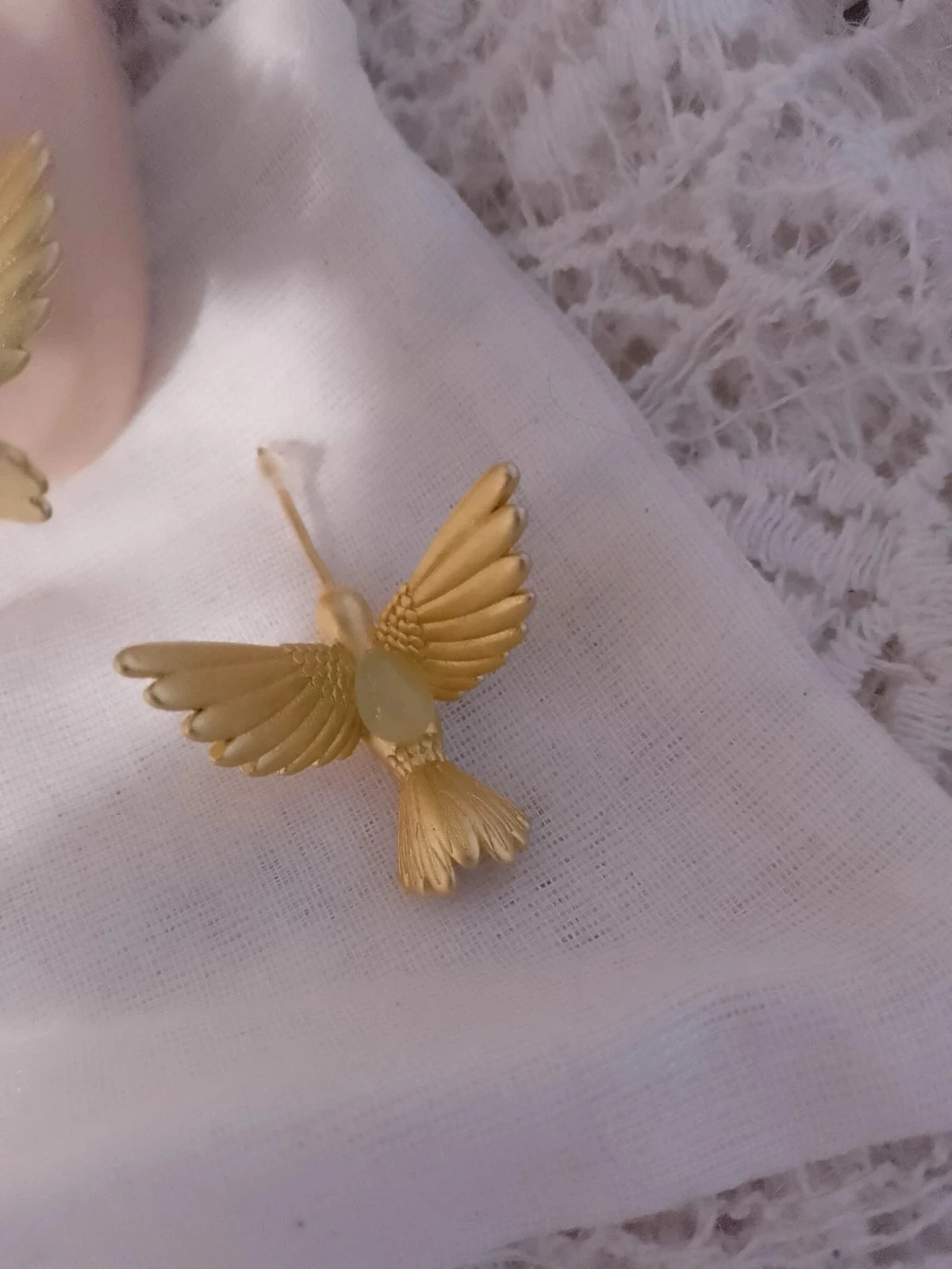 Golden bird earrings with chalcedony stones – photo 3